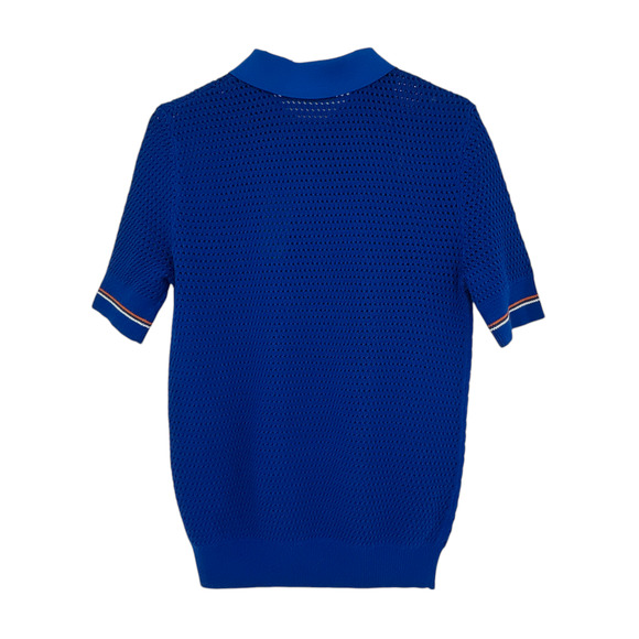 TORY BURCH Mesh Polo Sweater in Bondi Blue L - Picture 3 of 9